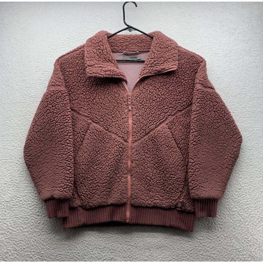 PrAna Sherpa Fleece Jacket Womens Medium M Full Zip Red Maroon Deep Pile Outdoor